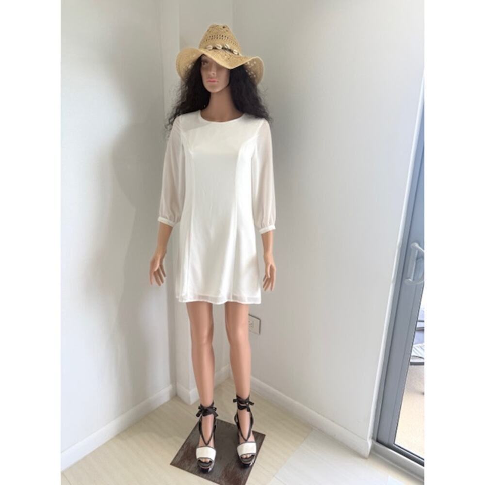 Naked Zebra Chic white 3/4 Sleeve  Casual Dress Minimalist Women